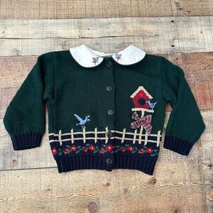 b.t. kids Green Embroidered Bluebird Cardigan | 2T | Toddler Sweater